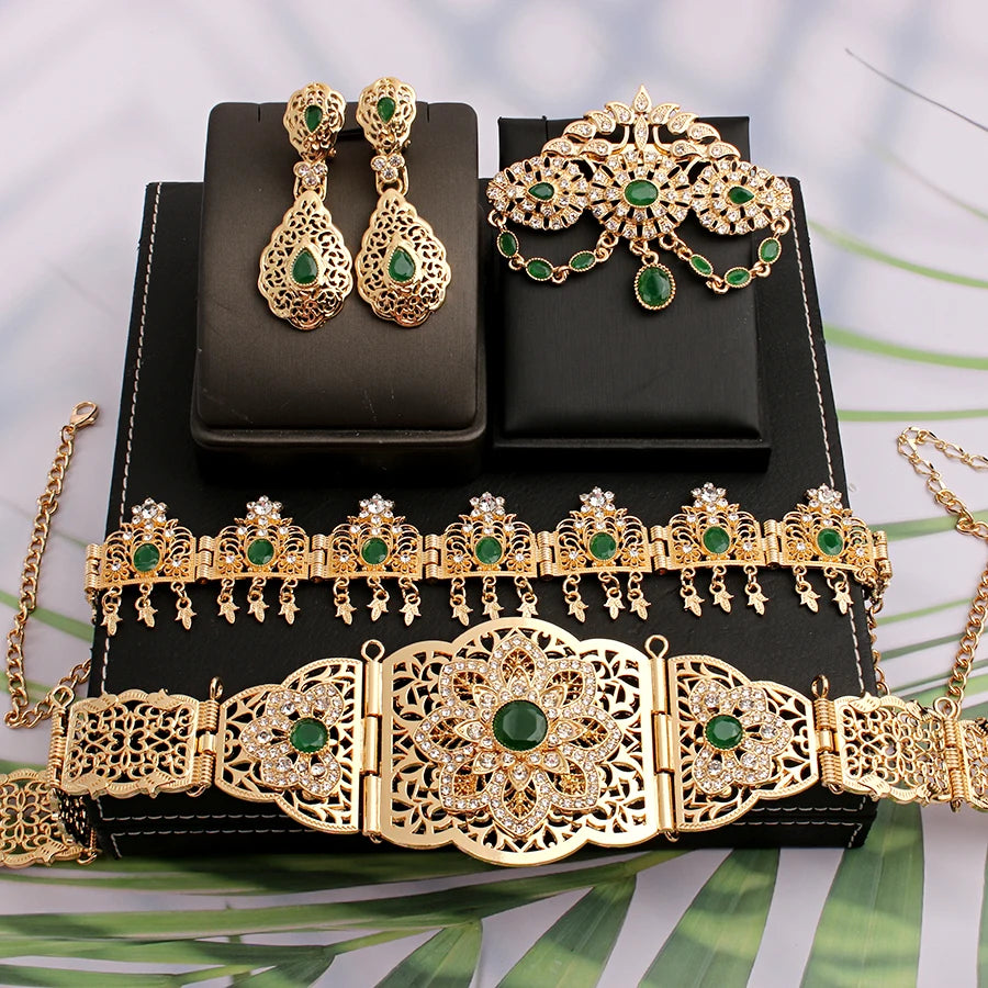 Morocco Caftan Wedding Belts Gold Plated Luxury Wedding Jewelry Set for Bridal Muslim Arabic Bridal Dress Chain Bride Accessory