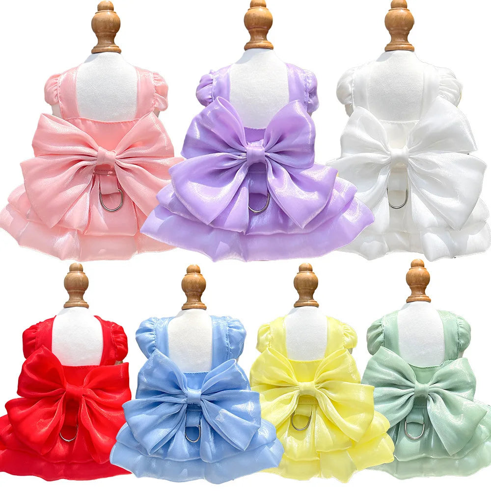 Dog Dress Girl Dog Clothes Pet Apparel Doggie Pink Bowknot Tulle Cat Sequin Clothing Pup Dresses Doggy Attire Birthday