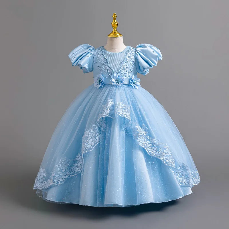 3-12 Year Old Baby Dress Birthday Party Girl Princess Dress Bubble Sleeves Lace Flower Wedding Dress Flower Girl Evening Dress