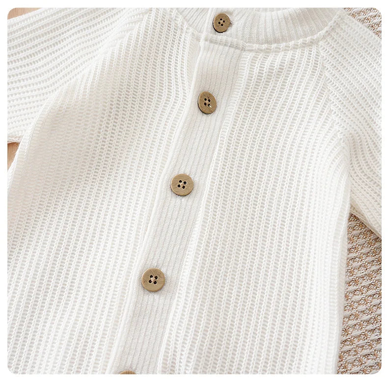 Spring and Autumn Knitted Newborn 2PCS Baby Onesie+Hats Minimalist Round Neck Button Comfortable Casual Raglan sleeve design