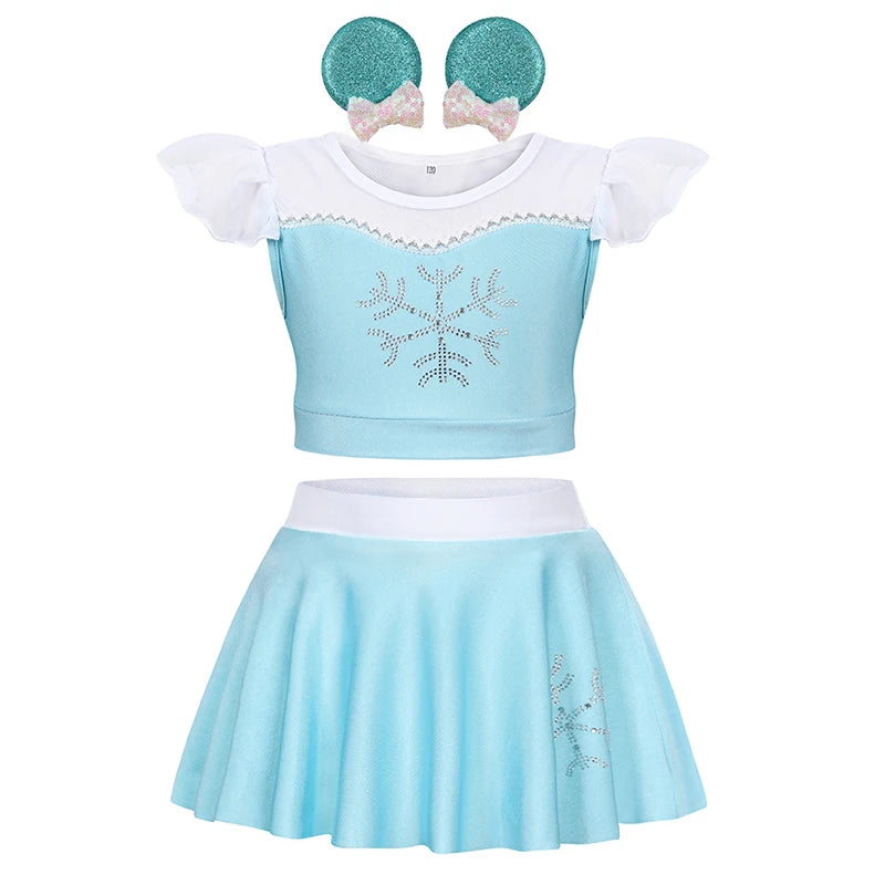Girls Ruffle Style Princess Swimwear Rapunzel Separate Swimsuit Kids Elsa Anna Jasmine Princess Swimsuits Beach Bikini