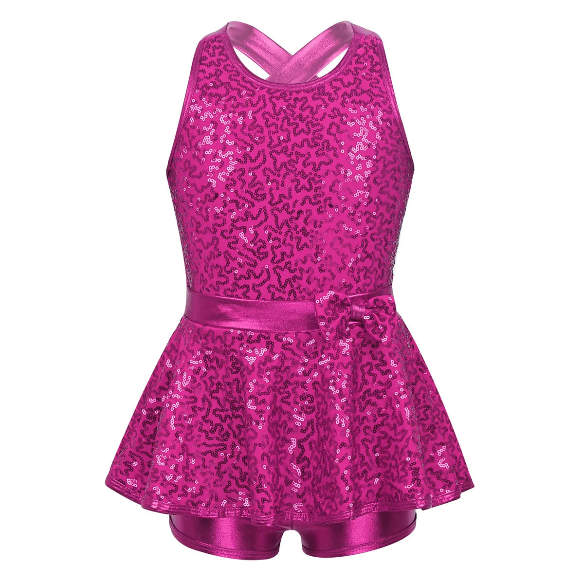 Kids Girls Shorty Unitard Sleeveless Sequin Rompers Leotard Bodysuit Performance Children Jazz Modern Dance Party Tap Costumes