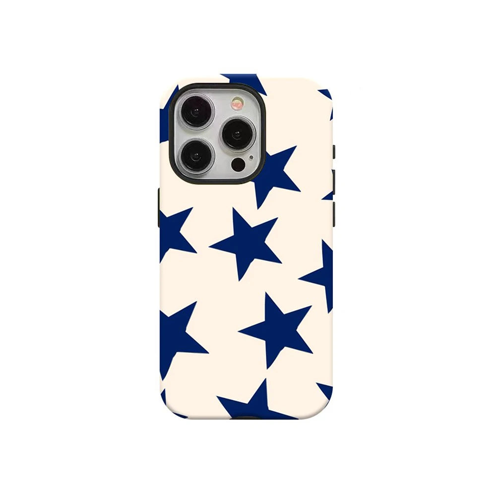 Luxury Clmj Navy Blue Polka Dot Pattern Phone Case for iPhone 17 16 15 14 13 12 X XS  Air Pro Max Plus Double-layer Back Cover