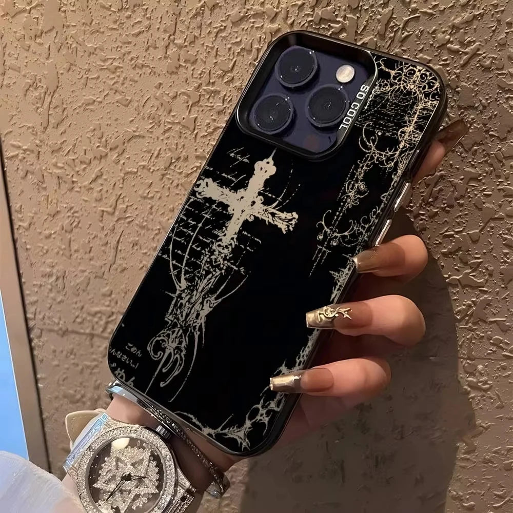 Vintage Gothic Cross Angel Pattern Design Protective Cover for iPhone 17 16 15 14 13 12 11 16E Series Pro Max Plus