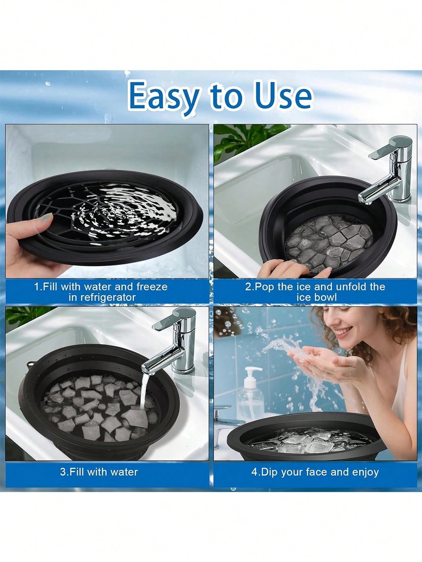 1 Multifunctional Ice Basin for Facial Ice Compress Care, Silicone Outdoor Foldable Basin, Beauty Instrument, Ice Bath Basin, Travel Essentials, Face Washer ﻿