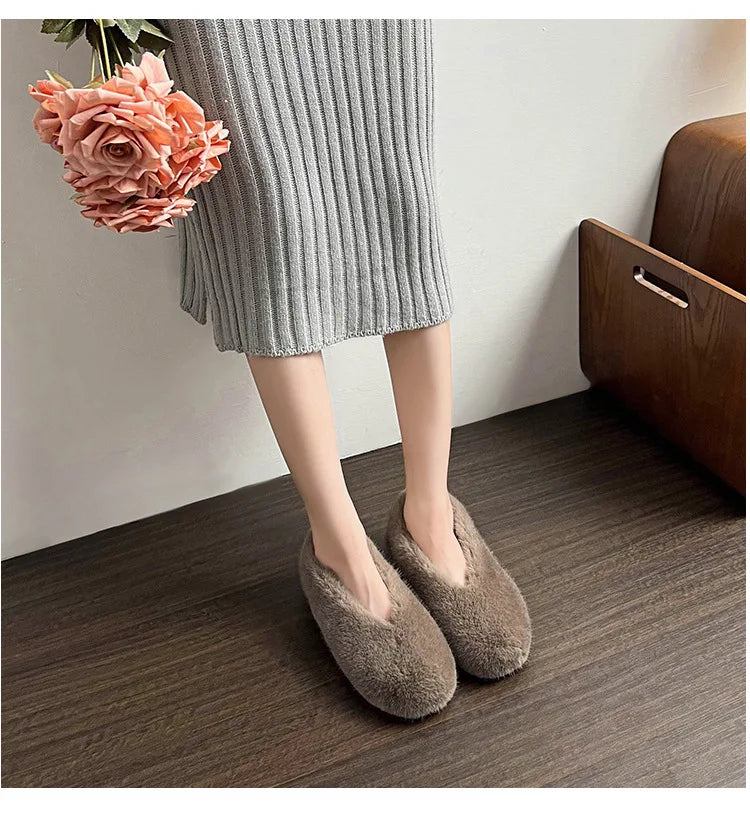 Women's Shoes 2025 New Style Warm Mink Wool Fleece Soft-soled Bean Shoes, Plus-size Women's Shoes43 Mom Shoes Luxury Shoes Women
