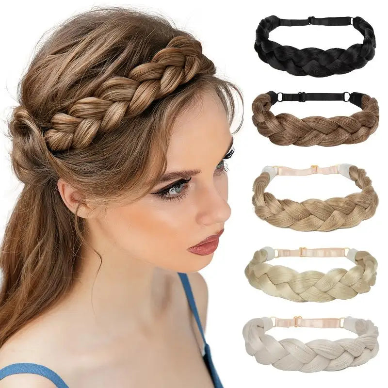 1 Pcs Synthetic Premium Adjustable Handmade Wig Braided Elastic Band Hair Fashion Braiding Hair Headband Headwear For Women
