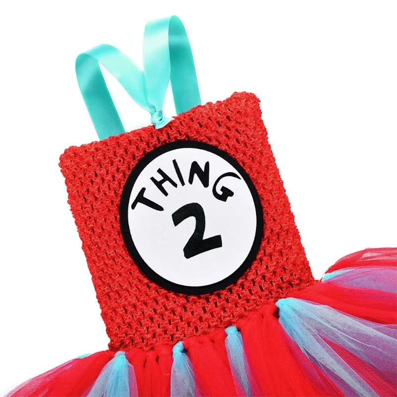 Halloween Thing 1 and Thing 2 Costumes Kids Blue Red Dr Seuss Tutu Dress Up Clothes Toddler Girls Birthday Party Princess Dress