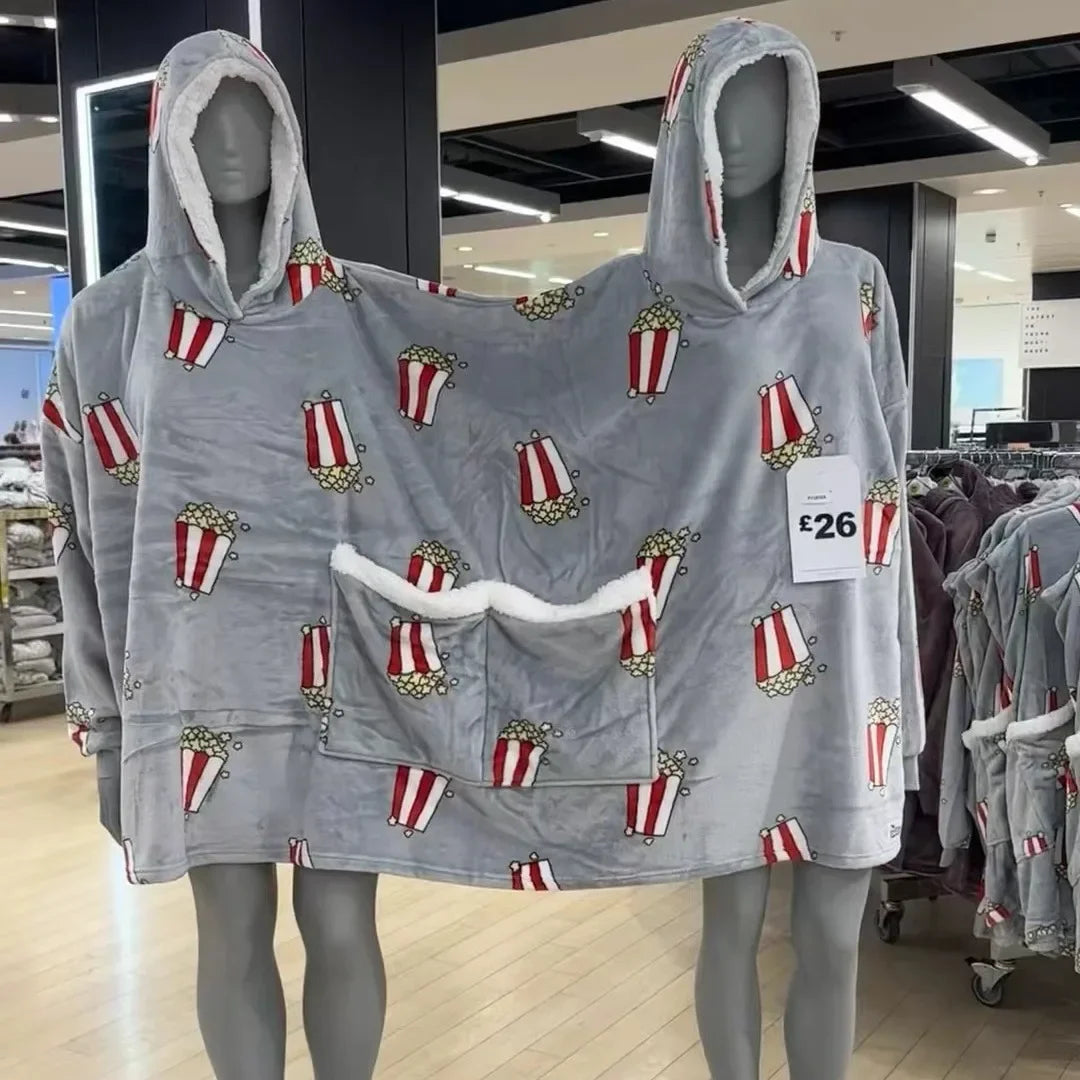Creative Couple Matching Hooded Romper Sweatshirts Spring Summer New Style Close Knit Popcorn Print Intimate Pajamas