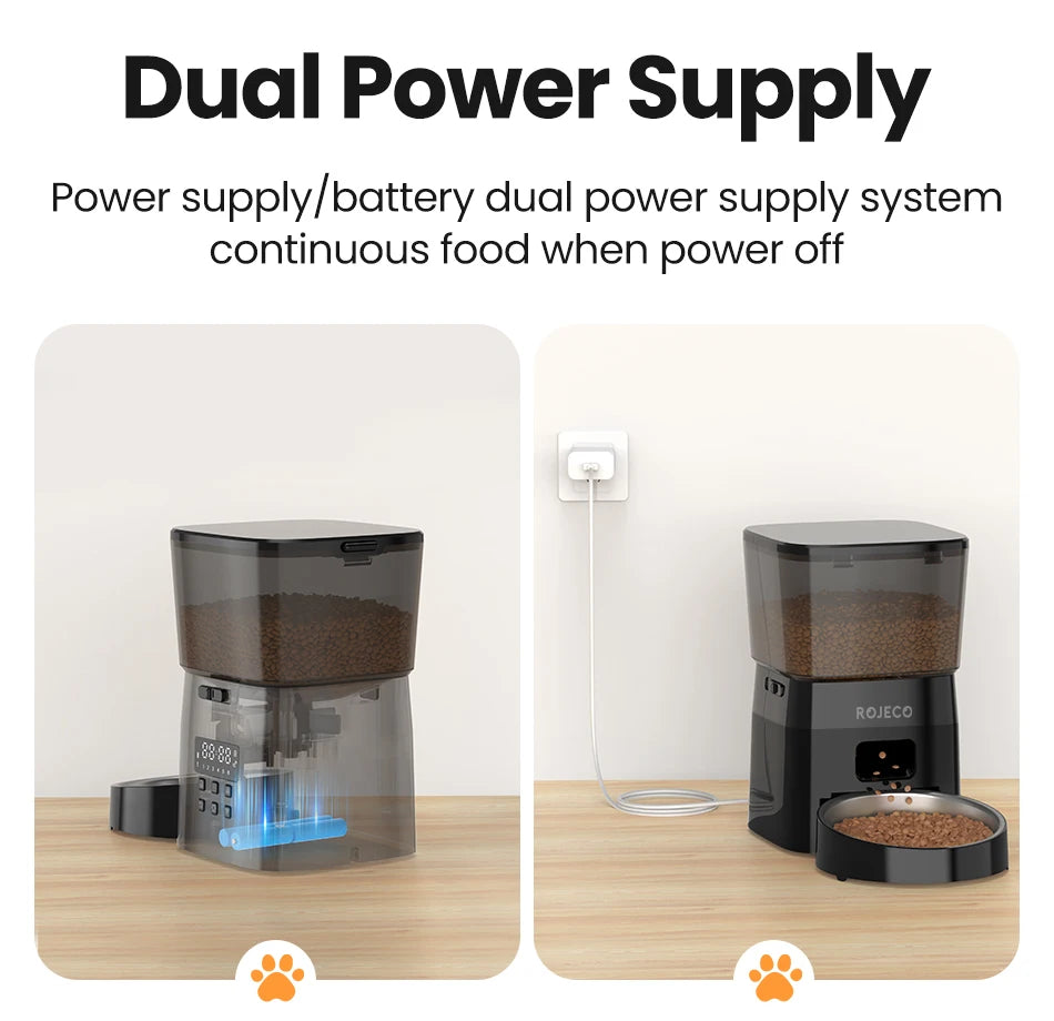 ROJECO Smart Dog Feeder Automatic Dog Food Kibble Dispenser Button Version for Pet Cats Auto Food Container Dog Feeding Supplies