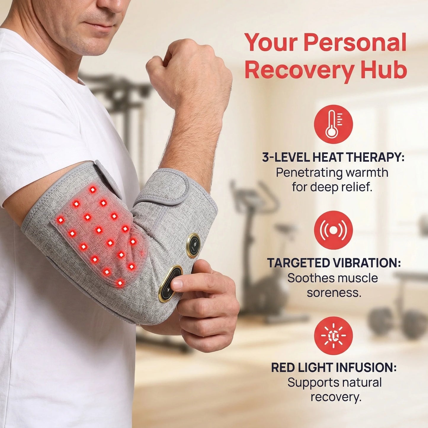Red Light Heated Elbow Massager Brace-3 Gear Timer Vibration Relieves Muscle Relaxation Elbow for Fitness Fans Seniors