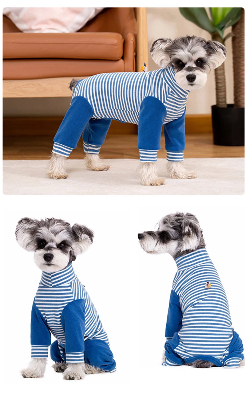 Stripe Fleece Jumpsuit For Small Dogs Winter Dog Clothes Warm Pajamas Dog Long Sleeve Bodysuit Puppy Teddy Chihuahua Clothes