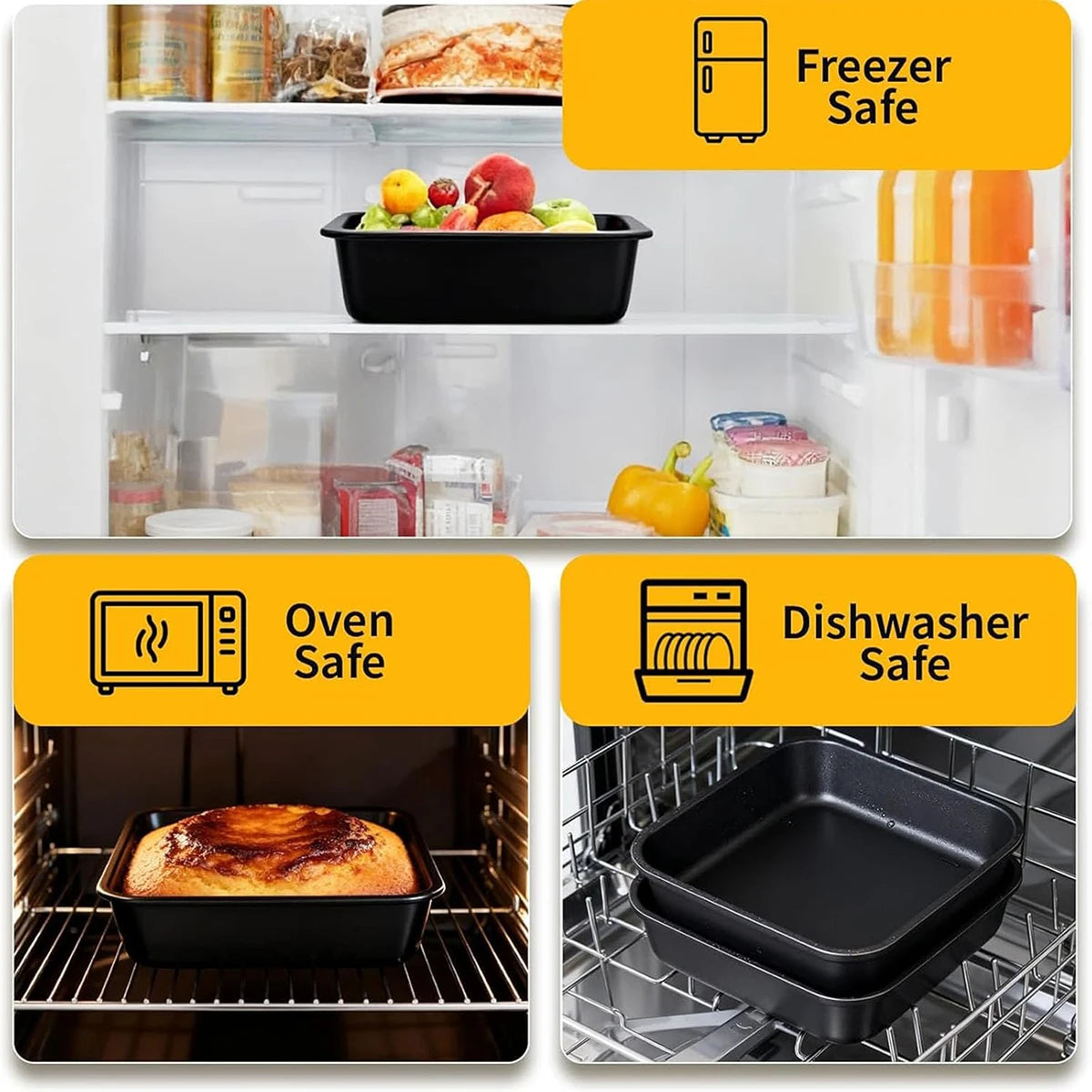 2Pcs/1Pc Square Carbon Steel Non-Stick Baking Pan, Cake Pan, Non-Stick Oven Tray, Cookie Pan - Suitable for Ovens, Air Fryers, Dishwashers, and Refrigerators, Can Be Used to Make Pizza, Fruit Salad, Grilled Fish and Meat, Bre