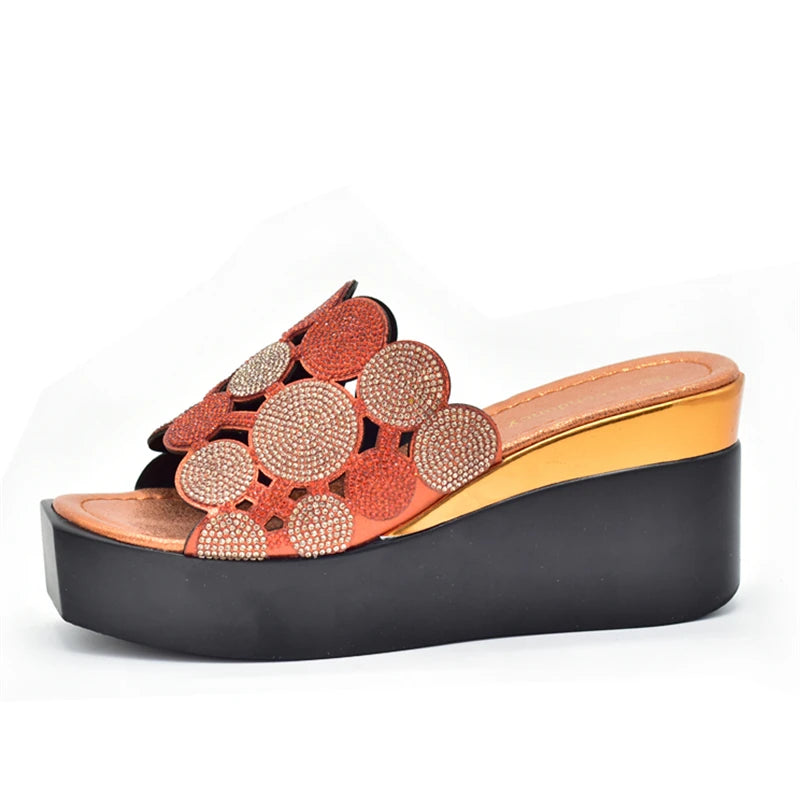 New Fashion Lady Shoes with Rhinestone Crystal Design Open Toe Sexy Nigerian Ladies Shoes Party Wedding Shoes Slippers Pumps