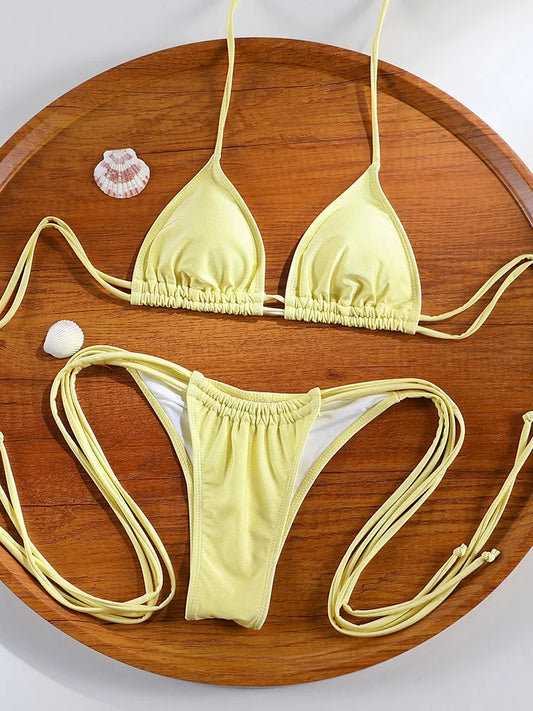 Miyouj Push up Swimsuit Sexy Bikini New Two Piece Suit Solid Color Bikini Sets 2026 Swimwear Low Waist Biquini High Cut Bathwear