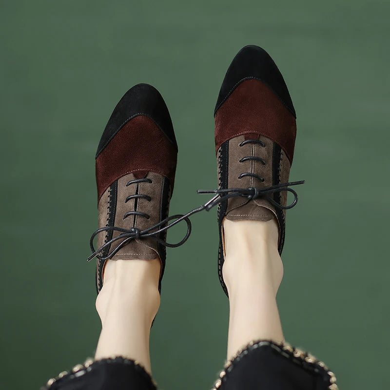 2025 New Spring Autumn Retro Mature Women Pumps Office Ladies High-heeled Lace-Up Genuine Leather Suede Shoes Woman High Quality