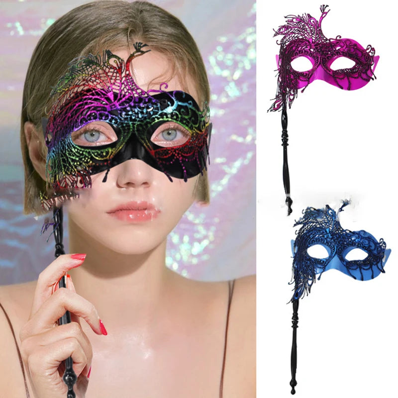 Halloween Costume Masks For Women Plastic Halloween Party Accessories For Women Masquerade Ball Masks With Stick For Masquerade