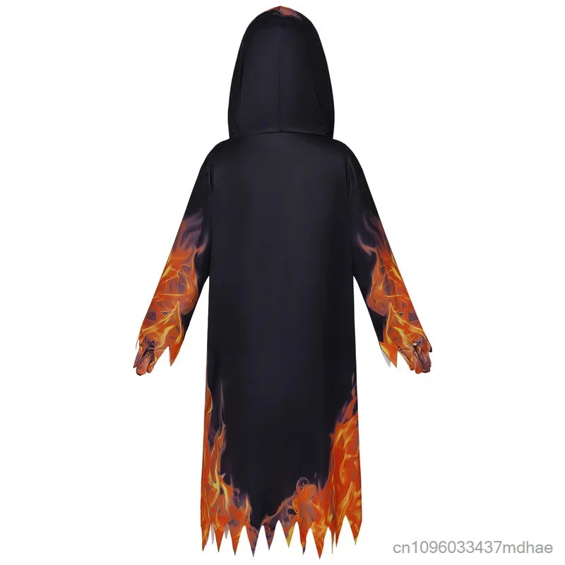 Halloween Costumes Hooded Robe Scary Death Skull Cosplay Suits Party Stage Performance Flame Skeleton Ghost Role Play Outfits