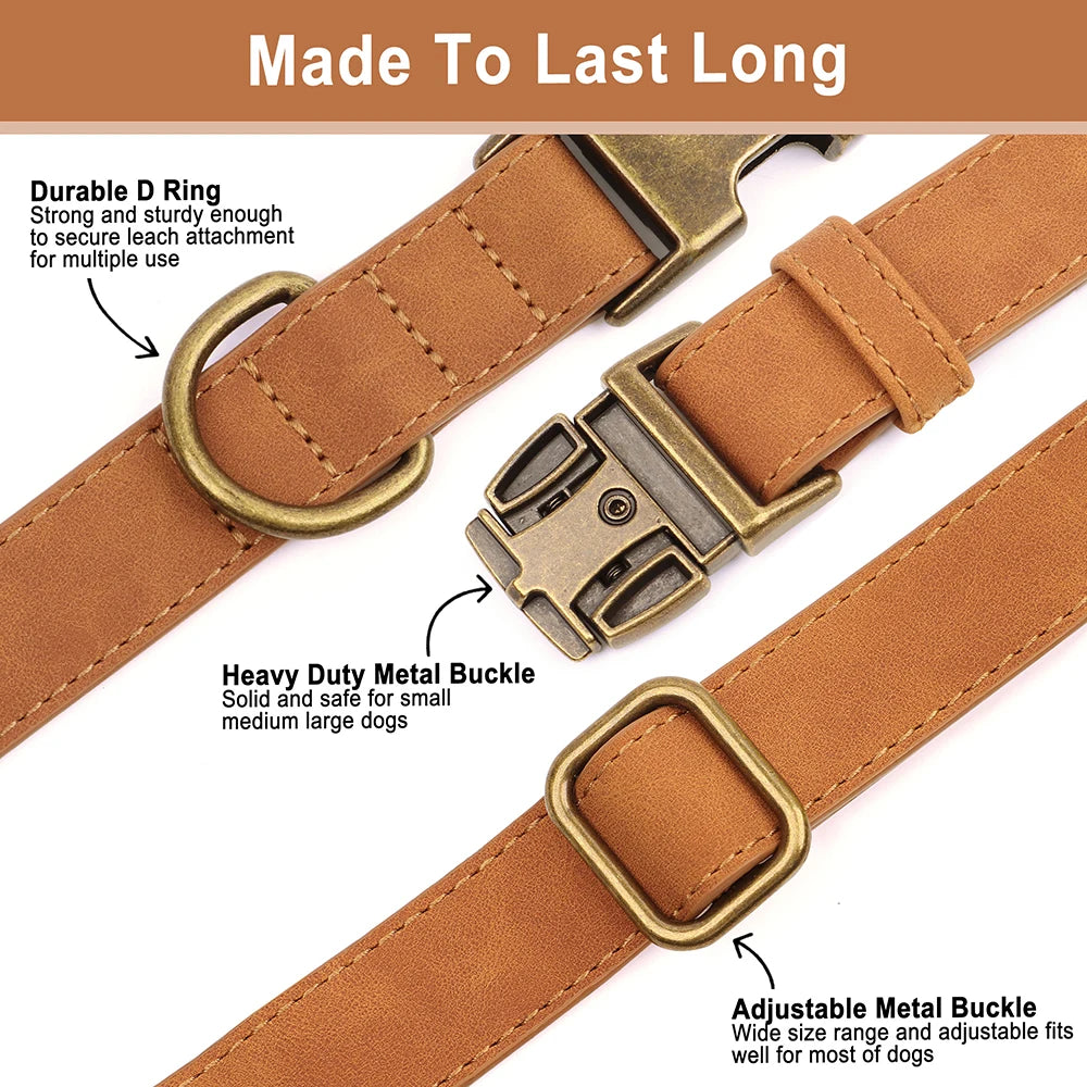 Personalized Dog Collar Customized PU Leather Dogs Collars Pet Name ID Buckle Necklace for Small Medium Large Dogs Pitbull Pug