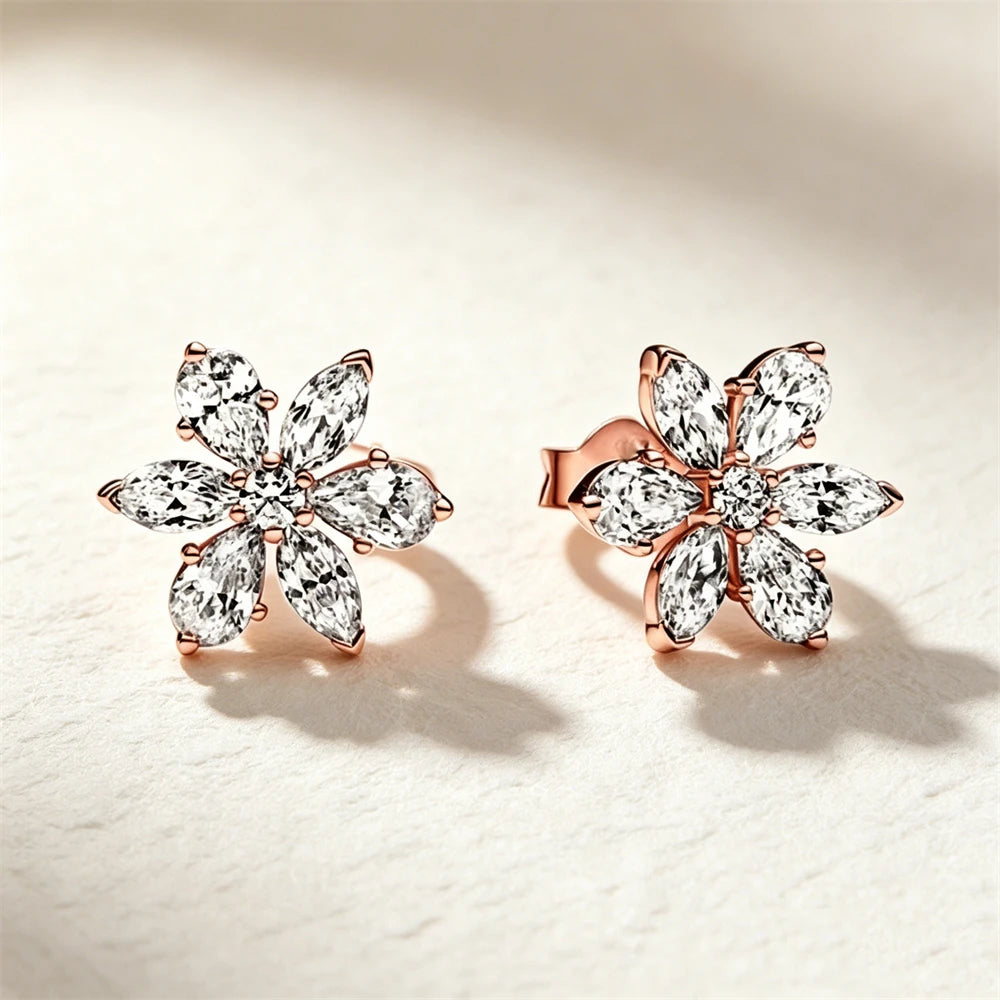 925 Sterling Silver Butterfly Flower Bee Lilac Leaf Zircon Earrings Suitable for Daily Wear as Women's Jewelry Holiday Gifts