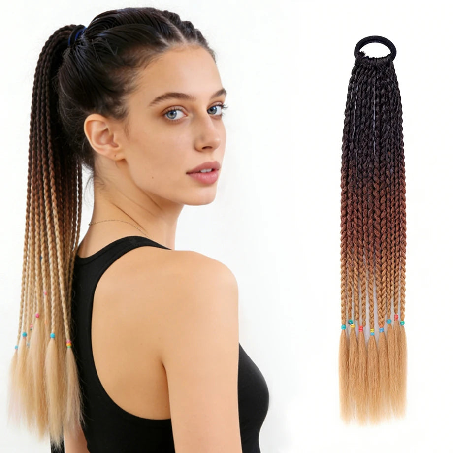 Ponytail Hair Extension 24 Inch Colorful Braided Synthetic with Hair Tie for Women Long Hair Add-Ons