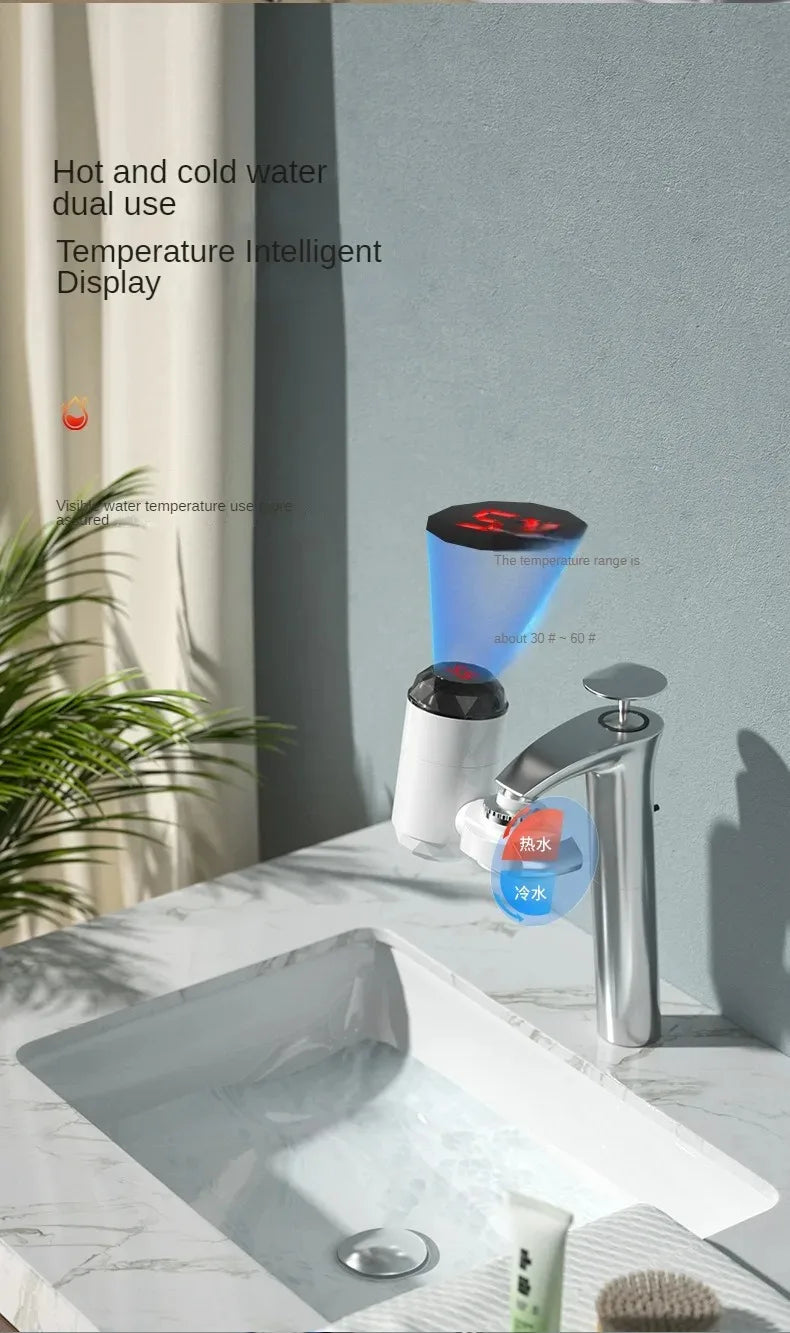 3000W Instant Hot Water Heater Faucet Tankless with Temperature Display and Hot Cold Tap for Kitchen Sink