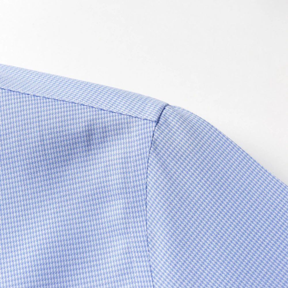 Men's Houndstooth Non-Iron Long Sleeve Button-Up Cotton Shirt, No Pocket Skin-Friendly Casual Versatile for Various Occasions