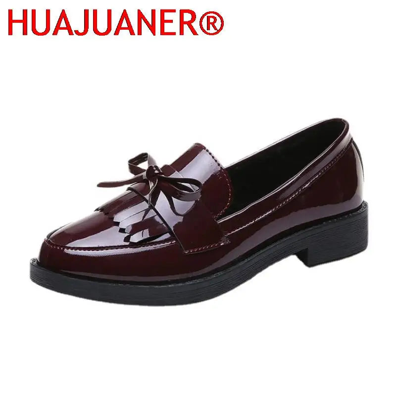 Black Patent Leather Women's Loafers Platform Slip on Shoes for Women 2025 New Spring British Tassel Casual Flats Shoes Woman