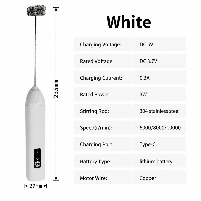 MINI Milk Frother USB Rechargeable 3 Speeds Foam Maker Coffee Whisk Mixer Electric Handle Blender Egg Beater