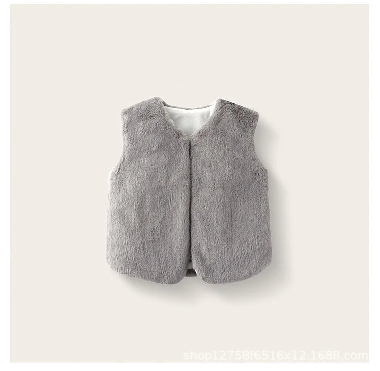 2025 Baby bodysuit Girls' imitation fur vest Children's plush vest Autumn and winter vest Girls' plush thermal vest jacket whole