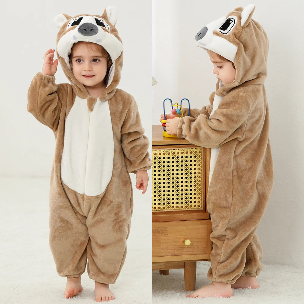 Autumn Winter Cartoon Style Winter Long Sleeve Baby Boys Girls Rompers Toddler Kids Playsuit Jumpsuits Baby Clothes Child Onesie