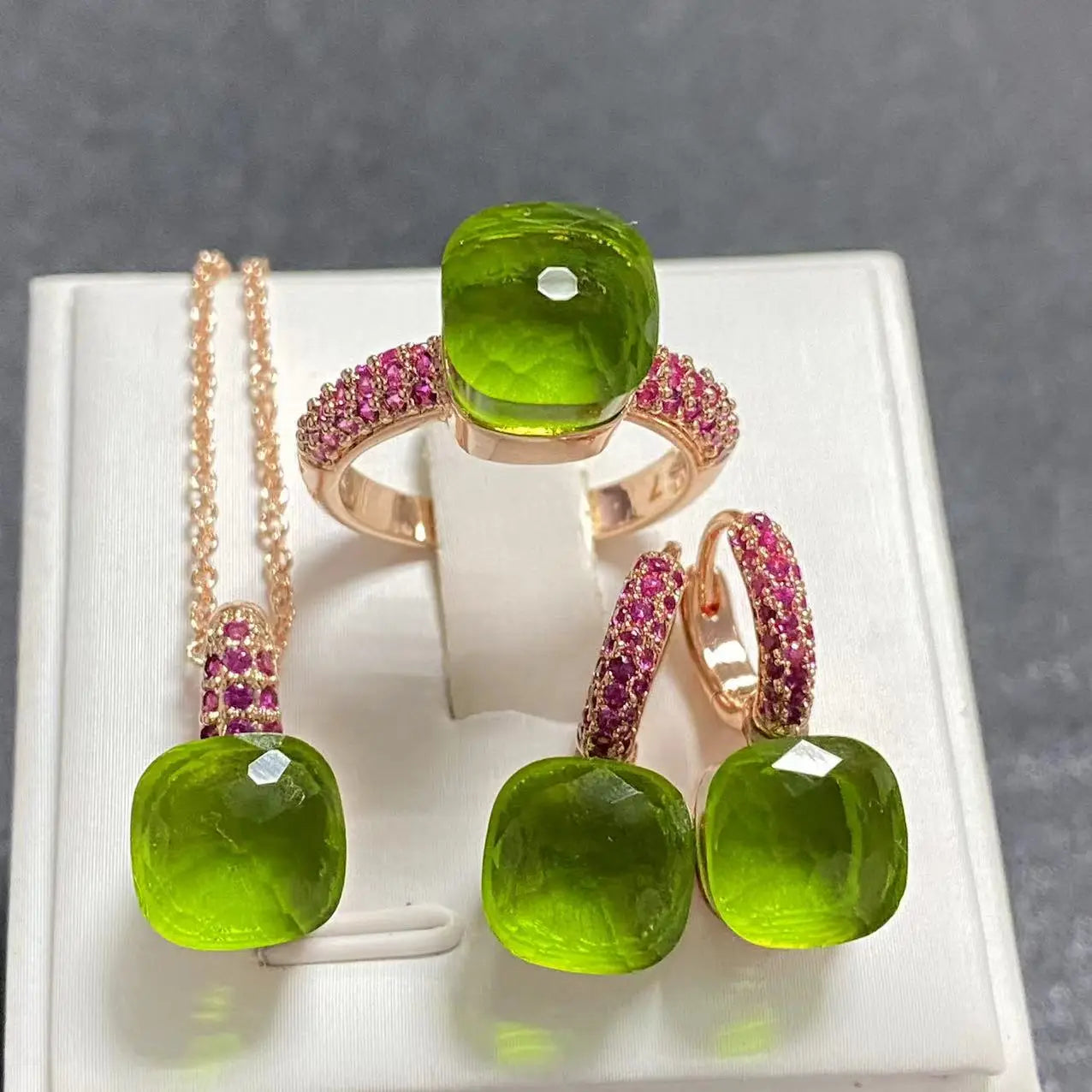 3Pcs/Set Women's Fashion Jewelry Gift Set - Rose Gold Plated Ring Earrings Necklace with Inlay Purple Zircon Crystal