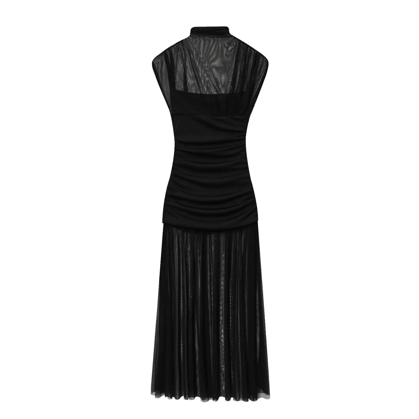 KONDALA Women Elegant Chic Mesh Tulle Long Dress Sleeveless Fitted Dress For Female 2025 Fashion Sexy Romantic Party Lady Dress