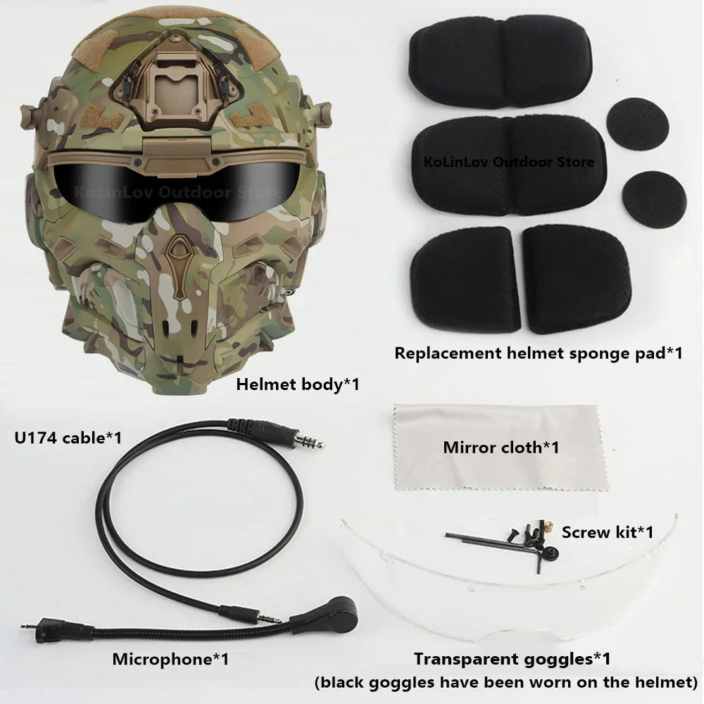 Militar Helmet FAST Helmet Built-in Communication Headset Anti-fog Fan W-Ronin Assault Helmet Detachable Mask Replacement Lens