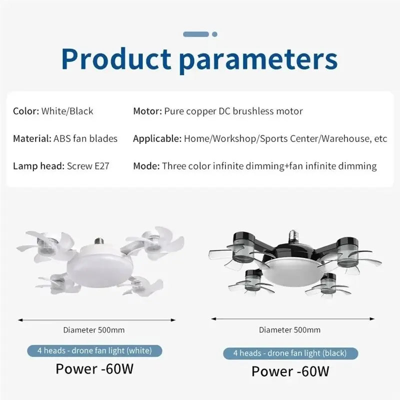 A74G-Fan Light 2-In-1 Drone Design Fan Light 60W With Remote Control For Entrance Hall Family Corridor Living Room