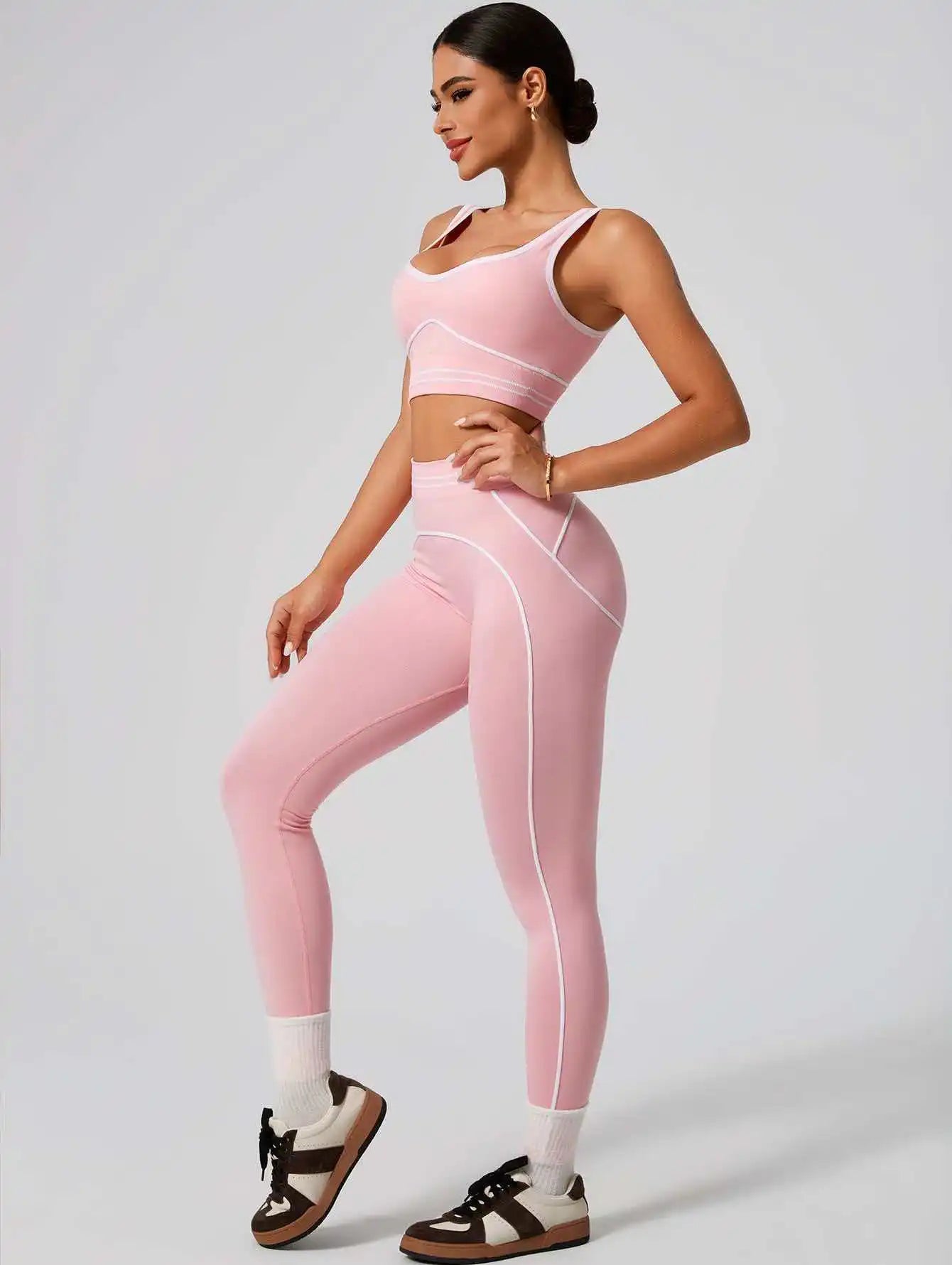 Women 2 Pieces Sports Set Seamless Tank Top High Waist Scrunch Seamless Shorts Sport Suit Workout Yoga Exercise Athletic Outfit