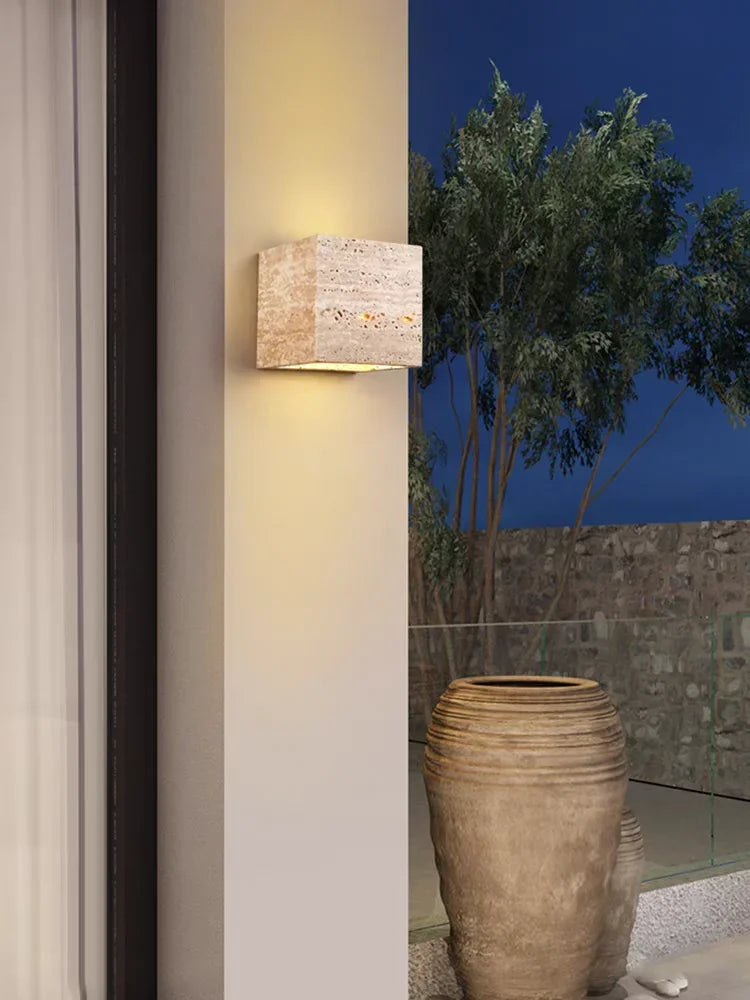 Wabi Sabi Yellow Marble Wall Lamp Led Bedside Japan Bedroom Living Room Wall Light Travertine Stair Cor