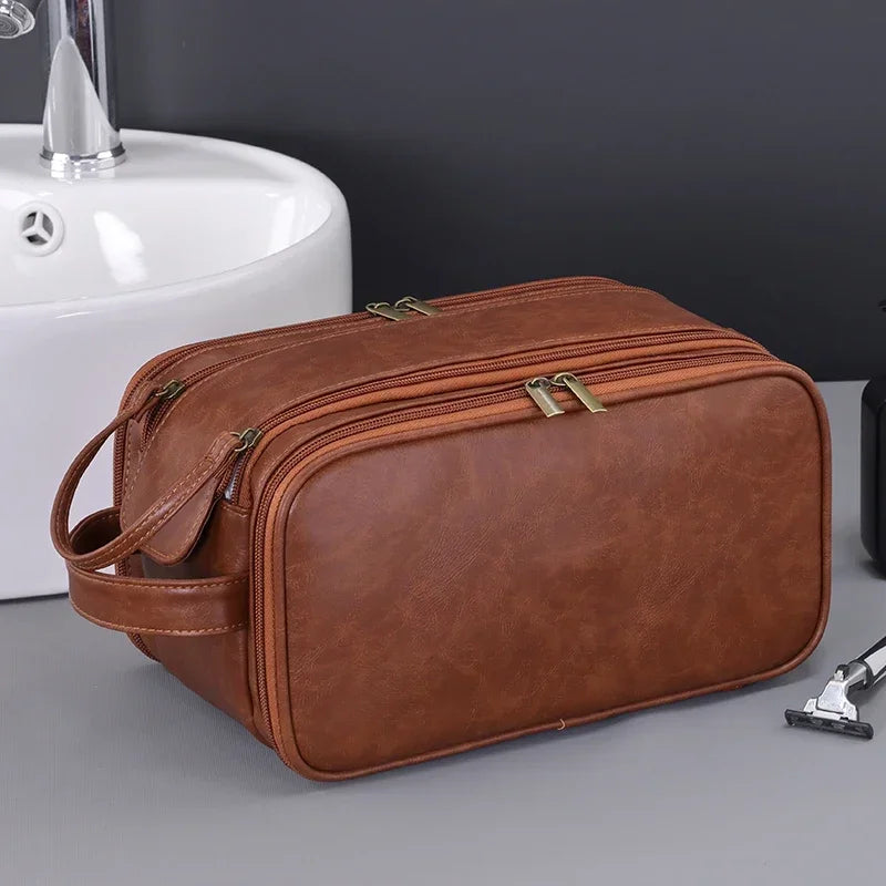 Multi Pockets PU Toiletry Bag For Women Men Travel Essentials Makeup Bags Waterproof Hanging Bag Cosmetic Washing Organizer Bag