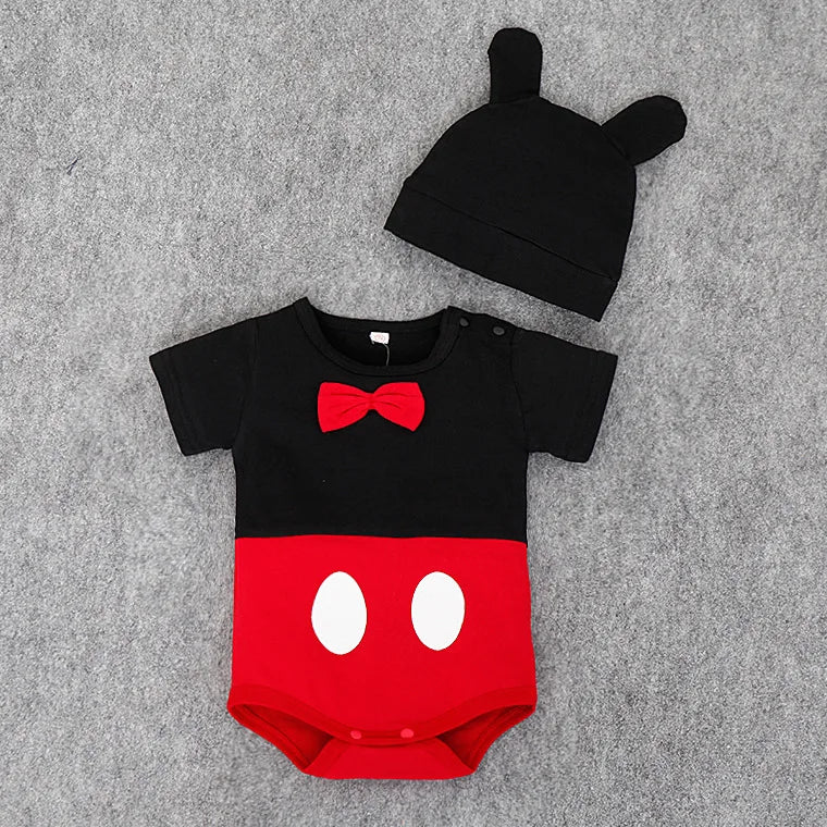 Summer Rompers Baby Boys Girls Newborn Romper Hat Short Sock 3 PCS Set Cartoon Minnie Mickey Infant Clothes Bebe Cotton Jumpsuit