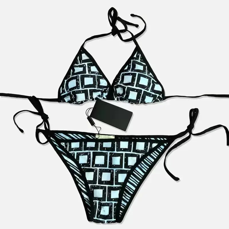 2025 Summer New Women's Outdoor Beach Swimsuit Sexy Hanging Neck Strap Split Bikini