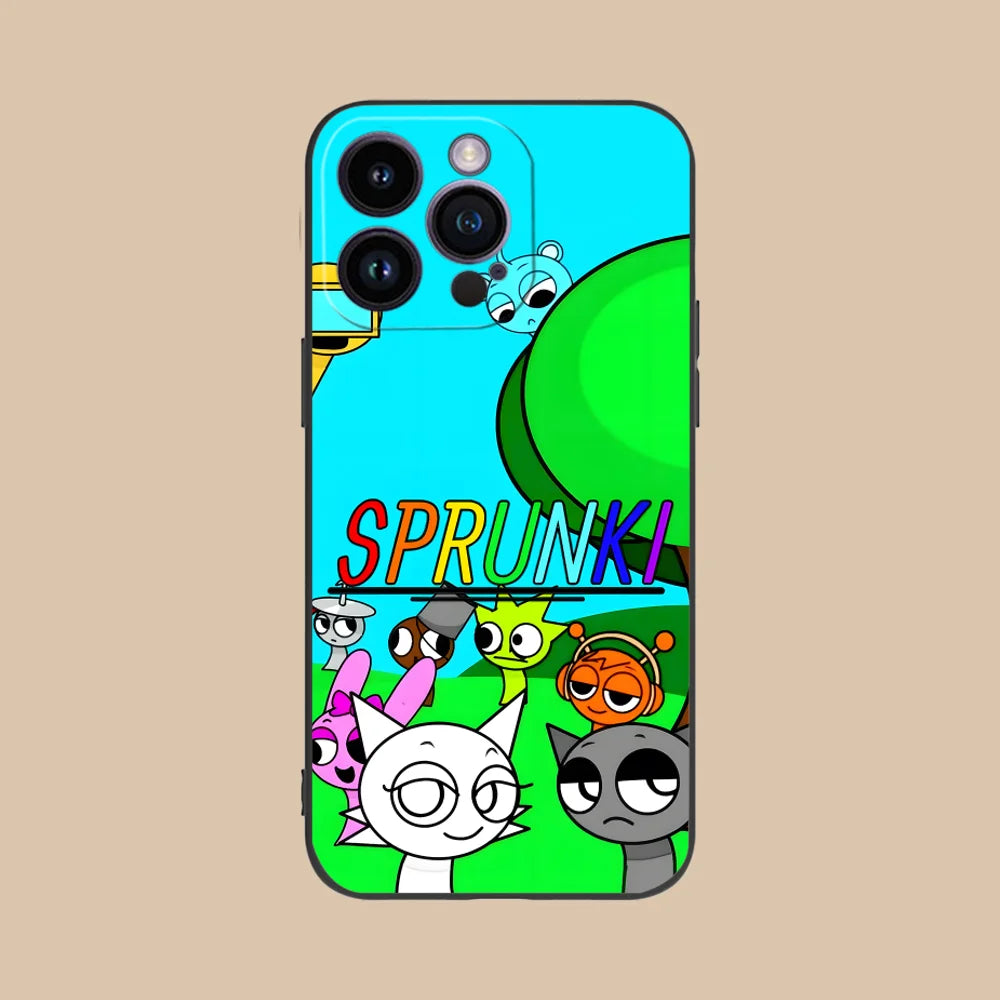 Funny Cartoon Sprunki Pattern Phone Case For iPhone 17 16 15 14 13 12 11 Pro Max Mini SE 7 Plus 17E Shockproof Non-Slip Cover