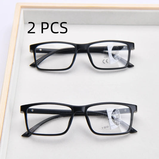 2PCS Suit Bifocal Lenses Progressive Multi-focus Reading Glasses for Men 2023 Anti-blue Light Near Far Reading Glasses Metal Gaf