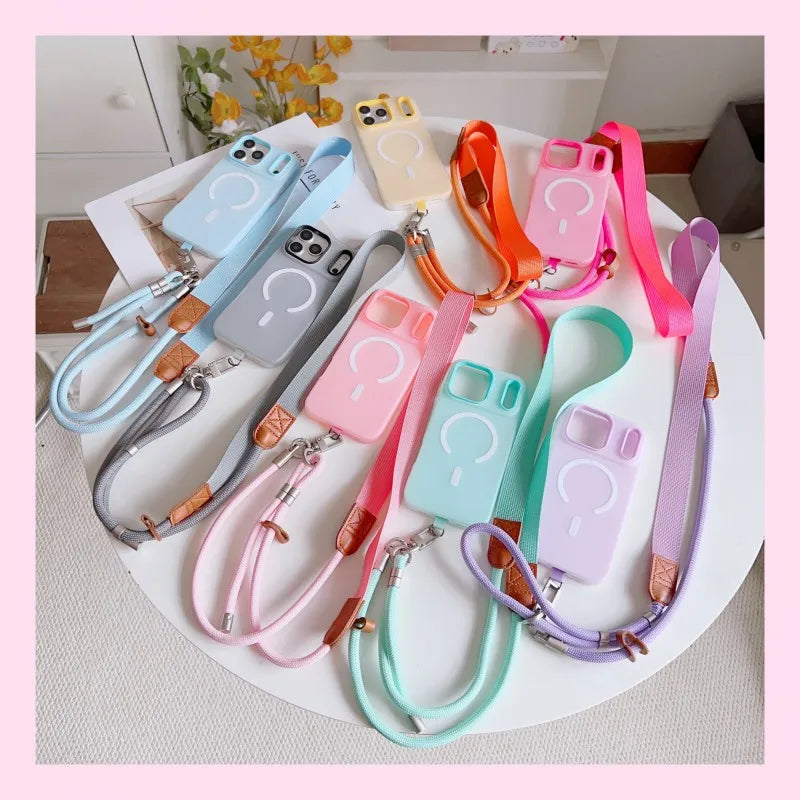 Universal Lanyard Case For iPhone 17 Pro Max 14 12 11 13 15 16 Plus Magnetic Shockproof Candy Crossbody Neck Cord Strap Cover