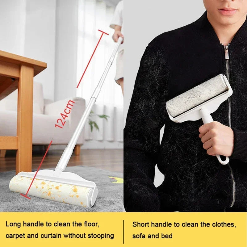 24cm 16cm Wide Lint Rollers Sticky with Long Handle Large Surface Pet Hair Remover Dust Brush for Carpets Floors Curtains