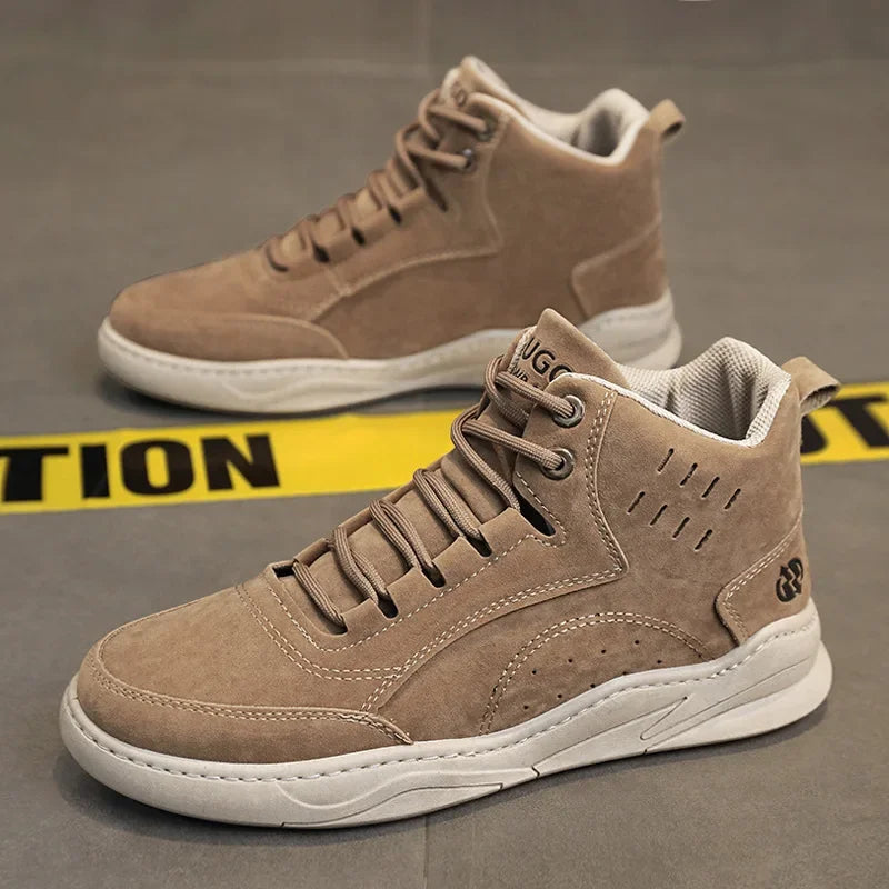 Men's High Top Sport Shoes Winter New Fashion Retro Outdoor Travel Matching Lace up Leather Surface Shoes Comfortable Casual Sne