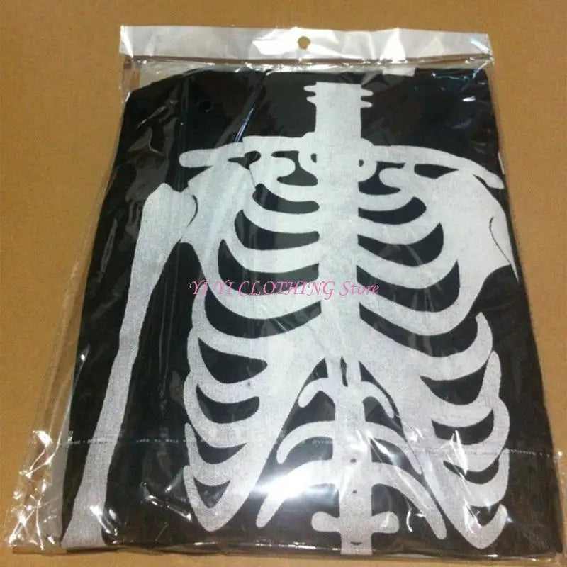 Halloween Skull Skeleton Cosplay Costume Scary Ghost Robe with Front Bone Print for Children Adult Carnival Party Cloak