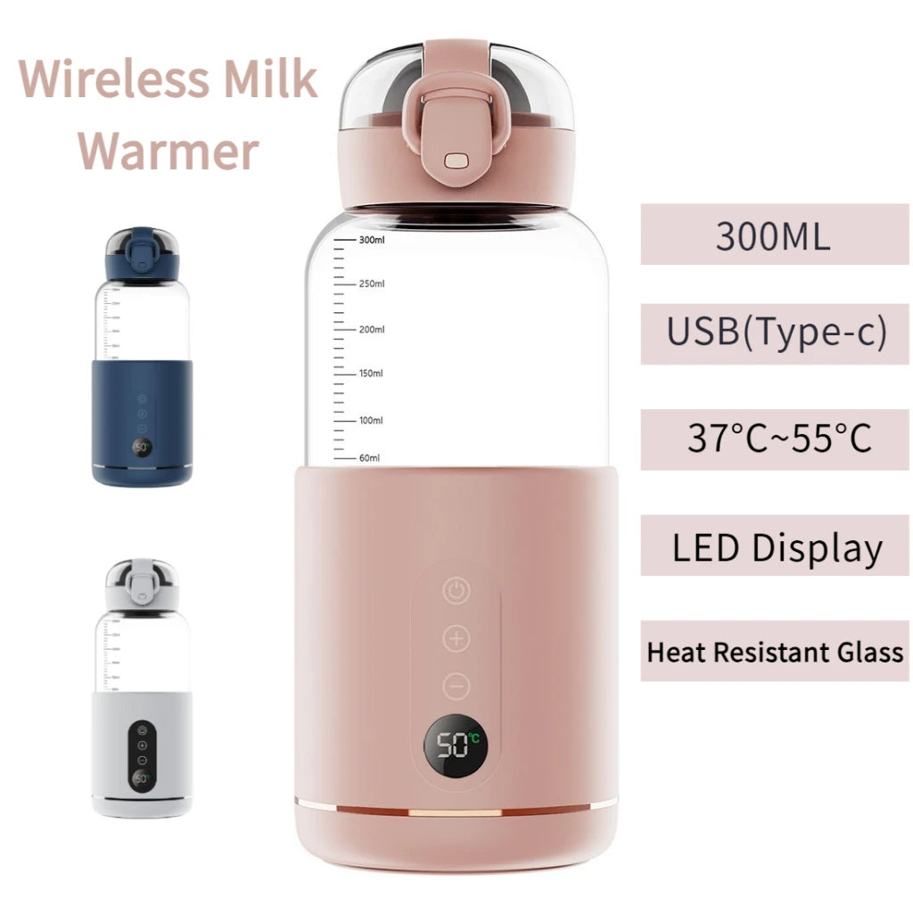 Portable Bottle Warmers For Baby Milk USB Rechargeable 37-55℃ Temperature Control Wireless Electric Baby Bottle Heater On-the-go