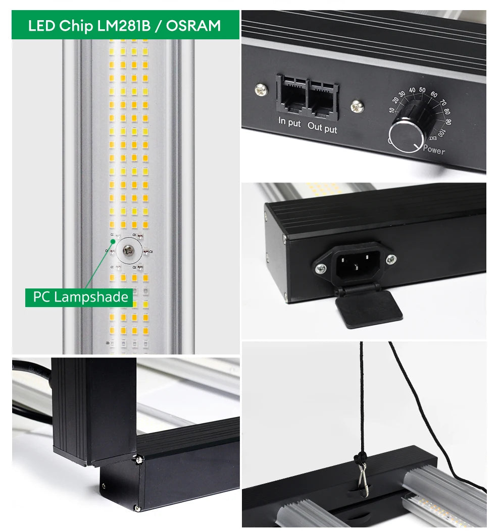 Full Spectrum LED Grow Light 360W 720W AC100-277V 660nm 730nm 395nm LM281B High PPFD Growth Lamp For Greenhouse Plants