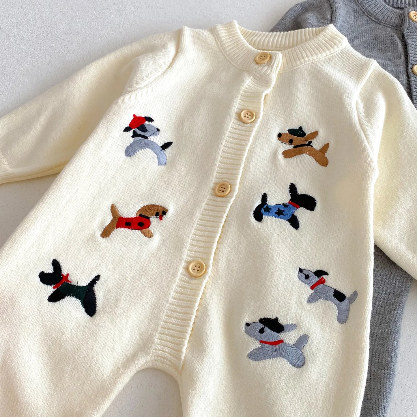 2Pcs Autumn and Winter Baby Clothes Cute Cartoon Dog Newborn Clothes Knitted Warm Boys and Girls Baby Jumpsuit+Hat Set