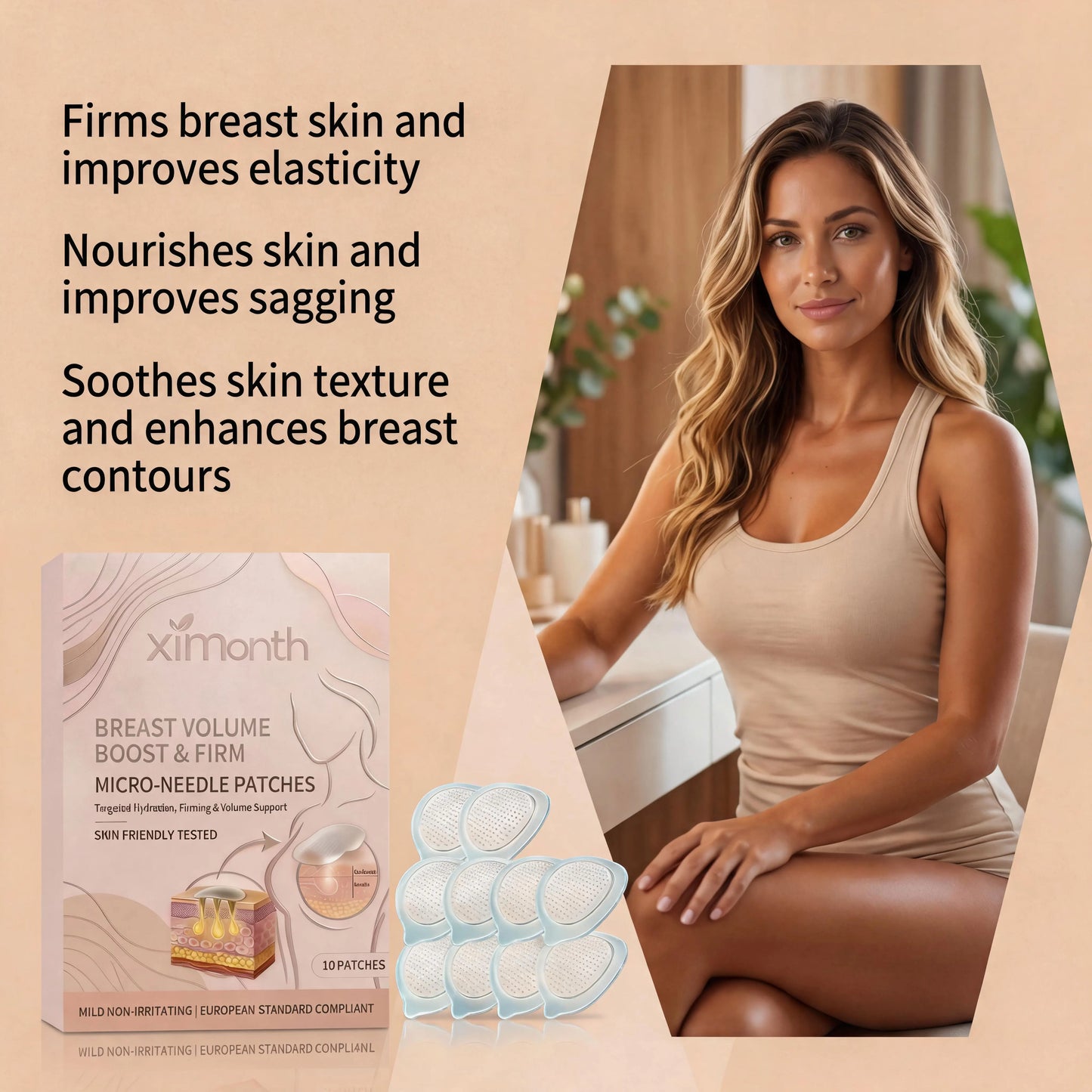 Breast Enhancement Advanced Nano-Microneedle Patch Targeted Skin Nutrition Deep Hydration Increased Skin Elasticity For Women